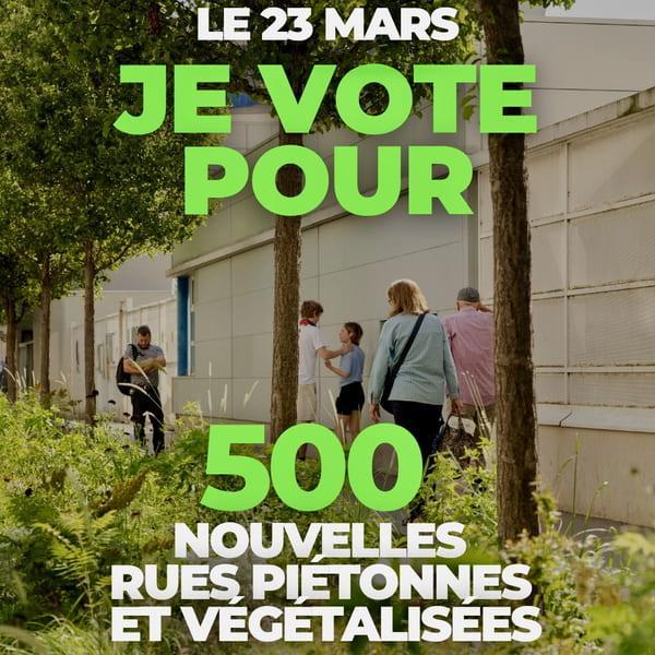 500 nouvelles rues piétonnes et végétalisées
